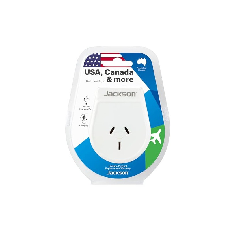 Jackson AUS - USA & Canada USB-A Travel Adapter, White