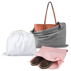 PlasMaller Dust Cover Storage Bags Purified 100% Cotton Flannel with Drawstring Pouch For Handbags Purses Pocketbooks Shoes Boots Set of 3 (White+Grey+Pink)
