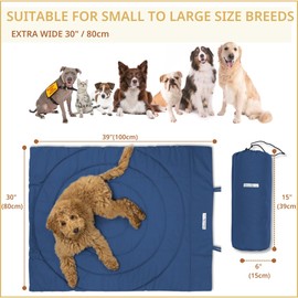 Portable Dog Mat - Waterproof & Foldable Pet Bed - Ideal for Indoor, Outdoor, Cafes, Travel, Camping, Grooming & Training - 39"x30" - Includes Carry Bag - Durable, Washable & Lightweight - Blue