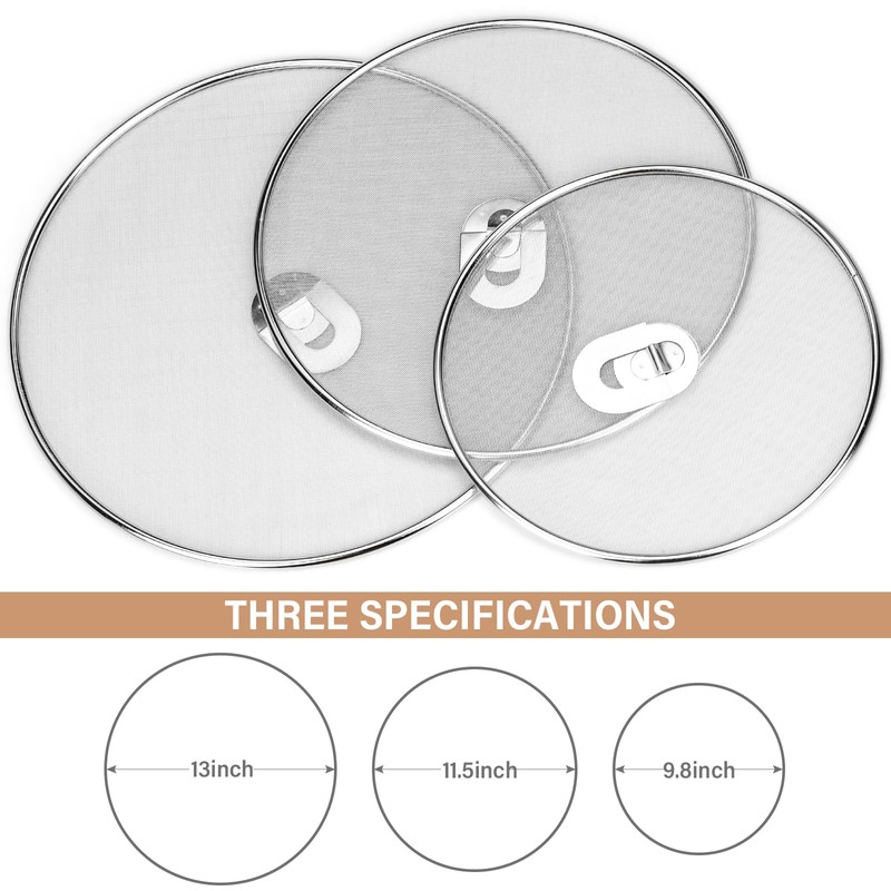 3 Pack Splatter Screen for Frying Pan 13" 11.5" 9.8"