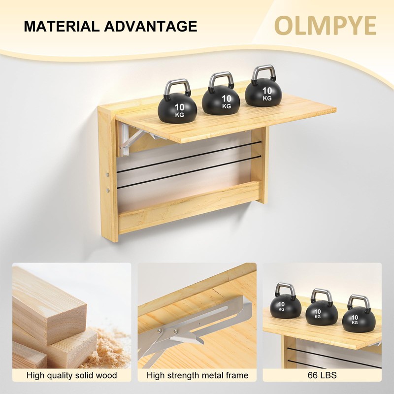 OLMPYE Wall Mounted Folding Table,Wooden Mounted Desk with Iron Bracket,Wall