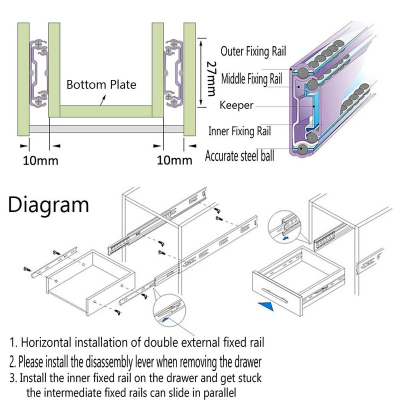 ETOPARS 1 Pair 12" Heavy Duty 27mm Drawer Runners Slide