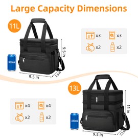 MIAOJIE Lunch Box for Men & Women - Double Layer Large Insulated Leakproof Lunch Bag with Adjustable Shoulder Strap, Expandable Adult Lunch Cooler Bag for Work, Office, Travel, Camping-Black