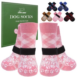 EXPAWLORER Dog Socks for Hot Pavement to Prevent Licking Paws, Anti Slip Doggie Booties Grippy Shoes for Hardwood Floors, Boots & Paw Protectors for Small Medium Large Senior Dogs Pink XL