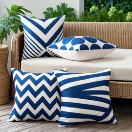 JOTOM Set of 4 Waterproof Outdoor Cushion Covers 45x45 cm Decorative Throw Pillow Covers 18x18 Inch Modern Geometric Decor Cushion Cases for Patio Garden Porch Bench Sofa Indoor Bed (Navy Blue)