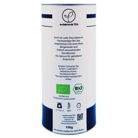 Earl Grey Organic - Blue Edition - eudaimonia TEA - Loose Tea Leaves - Black Tea (Assam) with a Note of Bergamot - Earl Grey Tea