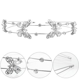 FRCOLOR Butterfly Headband Double Layer Hairband Shiny Bride Headdress Crystal Hair Hoop Wedding Hair Jewelry for Bride Girls Women
