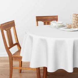 Horaldaily - Mantel blanco redondo de 90 x 90 pulgadas, resistente a las manchas y las arrugas, mantel decorativo de poliéster para fiestas, pícnic, cena