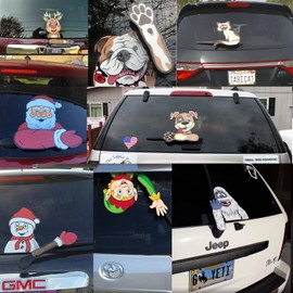 Pugly Pug Rescue Dog Waving WiperTags with Decal for Rear Vehicle Wipers