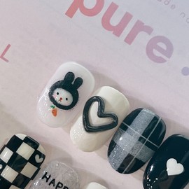 ❷⓿❷❸Black RabbitHandmade Nail Tips  - Stelletto / ❷⓿❷❸흑토끼수제네일팁  - 스텔레토