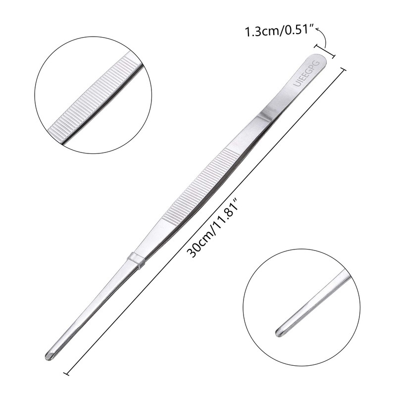 30cm / 12-Inch Long Stainless Steel Food Tongs Straight Tweezers