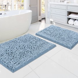H.VERSAILTEX Bath Mats - Non Slip Luxury Chenille Bathroom Rugs, Extra Soft Absorbent Shaggy, Washable Fast Dry 2 Piece (Cool Blue, 20" x 32"/17" x 24")