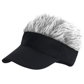 LXOrdora Mens Visor Hats with Spiked Wig Novelty Adjustable Baseball Golf Cap with Fake Hair Black Grey