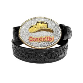 TOPACC Cowgirl Belts for Women Black Genuine Leather Belt Cowgirl Belt Buckle Rodeo Belts for Jeans Pants Country Concert Outfit
