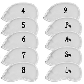 All Teed Up Premium Magnetic Leather Iron and Wedge Golf Club Head Covers | Set of 10 | Fits Most Clubs | Embroidered Club Label on Both Sides of Club Head Cover (White 4-LW (10 pcs))