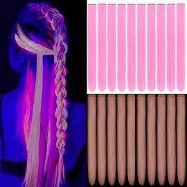 Hot Pink Glow in the Dark Clip In Hair Extensions 20 Inch Synthetic Highlight Hair Accessories 10PCS