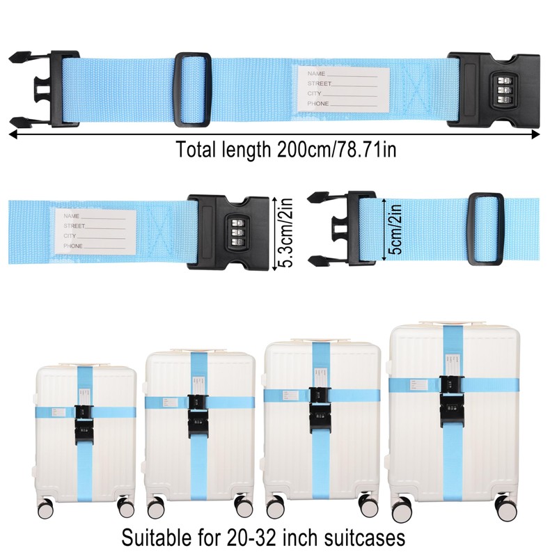 KICPUK Luggage Strap Set of 2,Suitcase Straps Eye-catching,Luggage Strap with