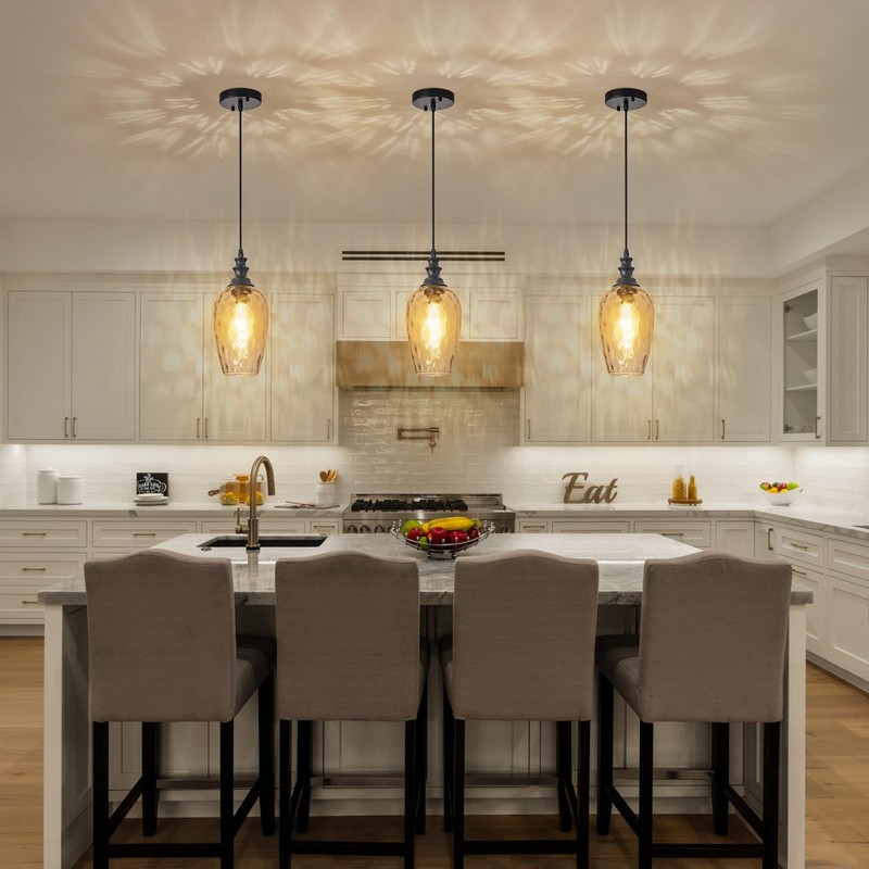 AIBISOD Glass Pendant Lights for Kitchen Island 2 Pack, E26