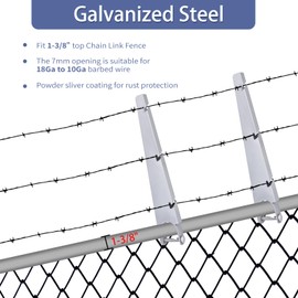 GRELWT 10 Pack 15.7" Barbed Wire Arm for 1-3/8" Chain Link Fence, U Bracket Design, Galvanized Steel Fence Height Extender for Garden Outdoor,Sliver