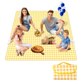 Waterproof Picnic Blanket, 3 Colours, Camping Mat, Portable Folding Beach Mat, Picnic Blanket with Handles for Outdoor Camping, Travel, Parks, Beach, Lawn (Yellow, XL)