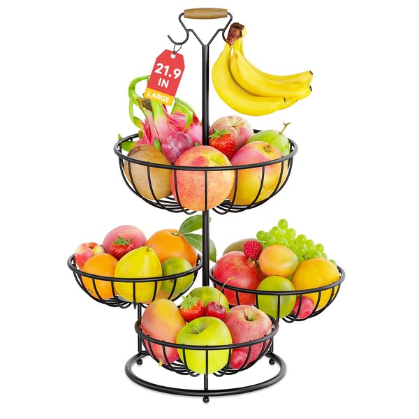 PouHenier.jh 4 Tiered Fruit Bowl Basket and Holder Stand for
