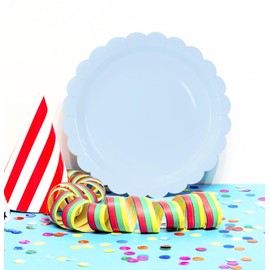 HEIPINIUYE 25 Pieces Light Blue Paper Plates 7 Inch Baby Blue Scalloped Plates Disposable Dinner Plate for Wedding Baby Shower Birthday Party Dessert Plate