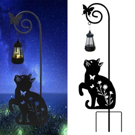 Guangxie Solar Cat Lantern Garden Stakes - Outdoor Decorative Solar Lights for Yard, Patio, Pathway - Weatherproof Metal Cat Stake with Auto Night Lighting