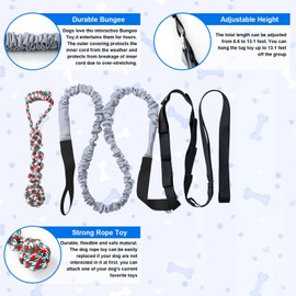 QINGFANGLI Outdoor Bungee Tug Toy，Dog Toy Hanging, Interactive Exercise Play Cord & Tether with Chew Rope Toy for Large Breed Puppies & Small Dog Adult (Gray)