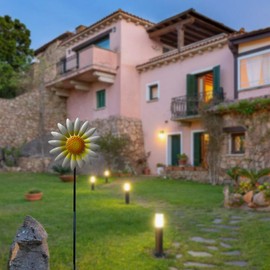 WAIU Wind Spinners Outdoor,Double Side Metal Sunflower Wind Spinner Garden Stake with Solar Powered Multi-Color Lights, Garden Art Sculpture Path Lawn Walkway Solar Light Stake