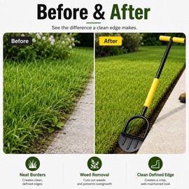 Manual Half-Moon Lawn Edger with Serrated Steel Blade – 42-Inch T-Handle Garden Edging Tool for Lawns, Sidewalks & Garden Beds