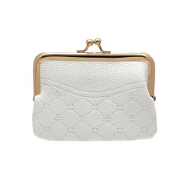 Coin Purse Vintage Bag Lock Wallet Buckle Kiss Lock change purse change holder wallet coin Leather coin wallet(F white)