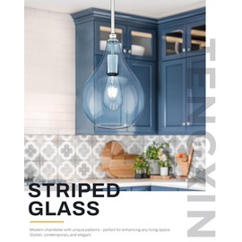 TENGXIN 8 Inch Hanging Pendant Light,Kitchen Pendant Lighting Over Island,Brushed Nickel Finished Blue Glass Pendant Light,Farmhouse Pendant Light for Dining Room,Bedroom,TXPLBN13-LCG