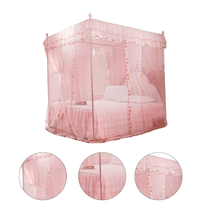 Luxury Princess 3 Side Openings Post Bed Curtain Canopy Netting