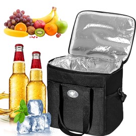 Foldable Cool Bag, Portable Cool Box, Picnic Bag & Thermal Bag, Insulated Bag for Office & Work, Cool Bag Small with Handle, Freezer Bag & Warming Bag, Thermal Insulated Bag, Black