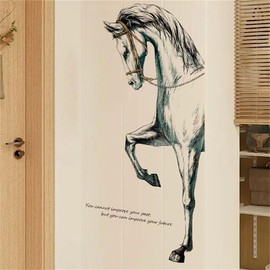 WALLMEI Animal Horses Black and White Stylish Wall Stickers Wall Stickers Removable English Motto Inspirational Words Wall Decor Kids Living Room Bedroom Decor Wall Stickers Removable Wallpaper