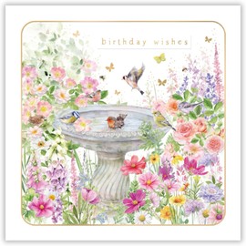 Noel Tatt Birthday Card - Happy Birthday Card with Birdbath Floral Garden Scene and Special Finishes - Birthday Card for Women