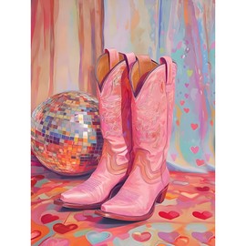 Boots Paint by Number Kits,Retro Disco Ball Paint by Numbers Kit for Adults Beginner Without Frame,Easy DIY Acrylic Painting for Canvas for Decor 12x16inch