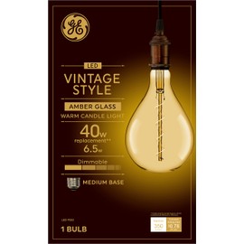 GE Vintage Style LED Light Bulb, 40Watt, Amber Finish, PS52 Large Pear Shaped Bulb (1 Pack)