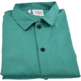 PRO-SAFE Welding Jacket: 9 oz Green Sateen Cotton with Snap Closure, Size Large