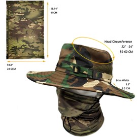 ehsbuy Fishing Hats for Men Women with Cooling Neck Gaiter Wide Brim Camo Hat Face Scarf Camouflage Military Army Hat Bucket Sun Hats Hunting Mesh Beach Cap Neck Tube