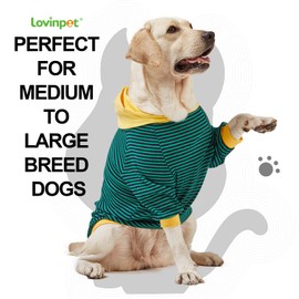 LovinPet Large Dog Onesie, Green Stripe Dog Shirt, 2-Leg Style Dog Pajamas, Large Breed Dog Jammies, Pet PJ's/XL