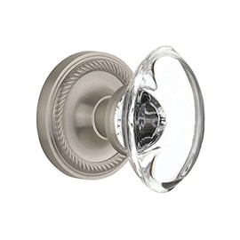 Nostalgic Warehouse 711353, Passage-2.375", Satin Nickel Rope Rosette with Oval Clear Crystal Glass Knob