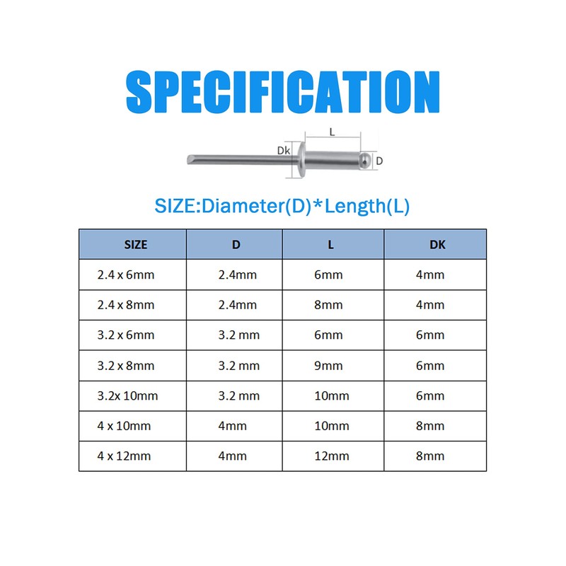 BESTYCHAO 150pcs 7 Sizes Aluminum Blind Rivets, Pop Rivets Assortment