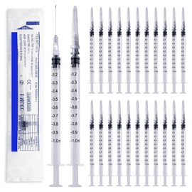 SPORWAY Pack of 100 Sterile Syringes, 1 ml Plastic Syringe with Needles with Caps, Colostrum Syringe 1 ml Dosing Syringe for Refilling and Measuring Liquids, Pet Feeding (White)