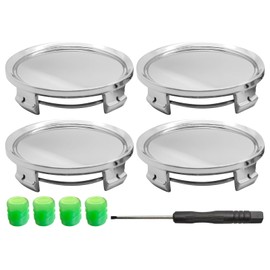 GisWell Set of 4 Silver Hub Caps (Silver) T75 Wheel Hub Caps 75 mm, Wheel Hub Cover Compatible with Mercedes, Includes Screwdriver and 4 Green Valve Caps