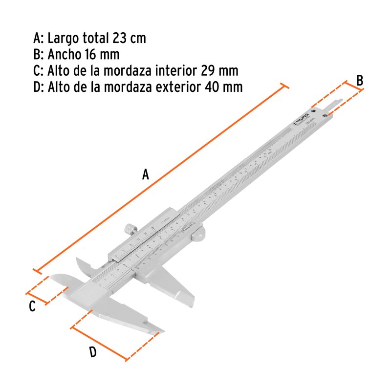 Truper CAL-6MP, Calibrador de 6", mm y std, fabricadas en