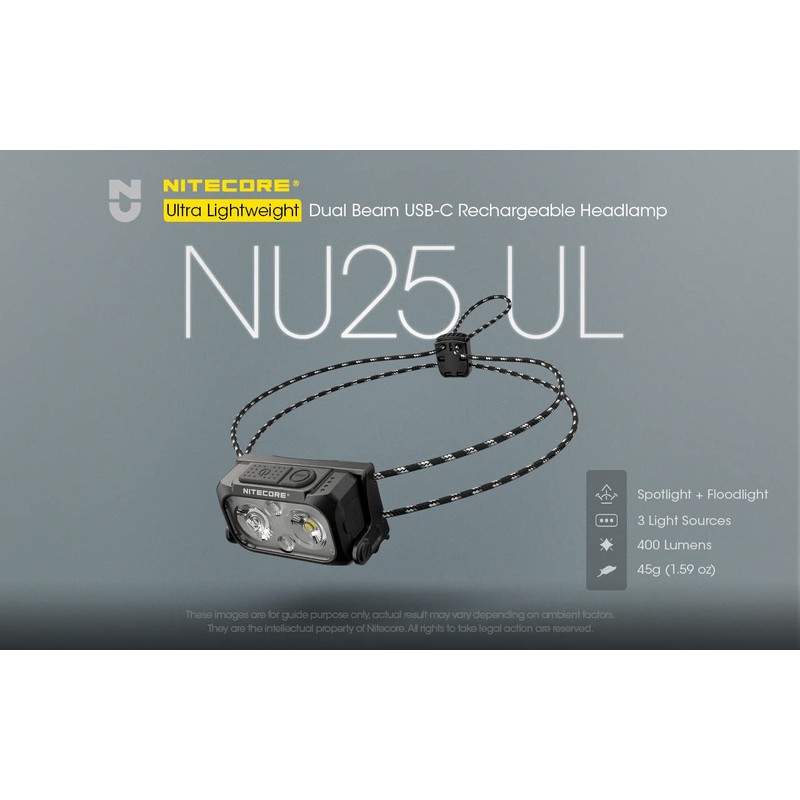 EdisonBright Nitecore NU25 UL 400 Lumen Dual Beam Light Weight