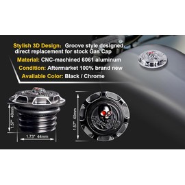 Goldfire Gas Cap for Motorcycle Sportster Accessories,Non Vented 3D Skull CNC Aluminum Fuel Gas Tank Oil Cap Compatible with Harley Sportster XL 1200 883 X48 Dyna (Chrome with Red Eyes)