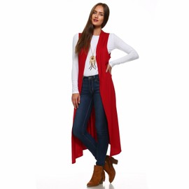 Isaac Liev Women's Sleeveless Cardigan – Casual Long Maxi Open Front Flowy Drape Lightweight Duster Vest Made in USA Red