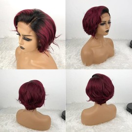Usexy 1B99J Color Pixie Cut Lace Front Wigs Human Hair Pixie Wigs For Black Women Short Curly Bob Lace Front Wigs 13x4x1 Pixie Cut Lace Front Wigs Human Hair 150% Density Pre Plucked With Baby Hair